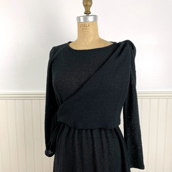 1980s knit dress with asymmetrical bodice wrap - size small - Picture 7 of 8
